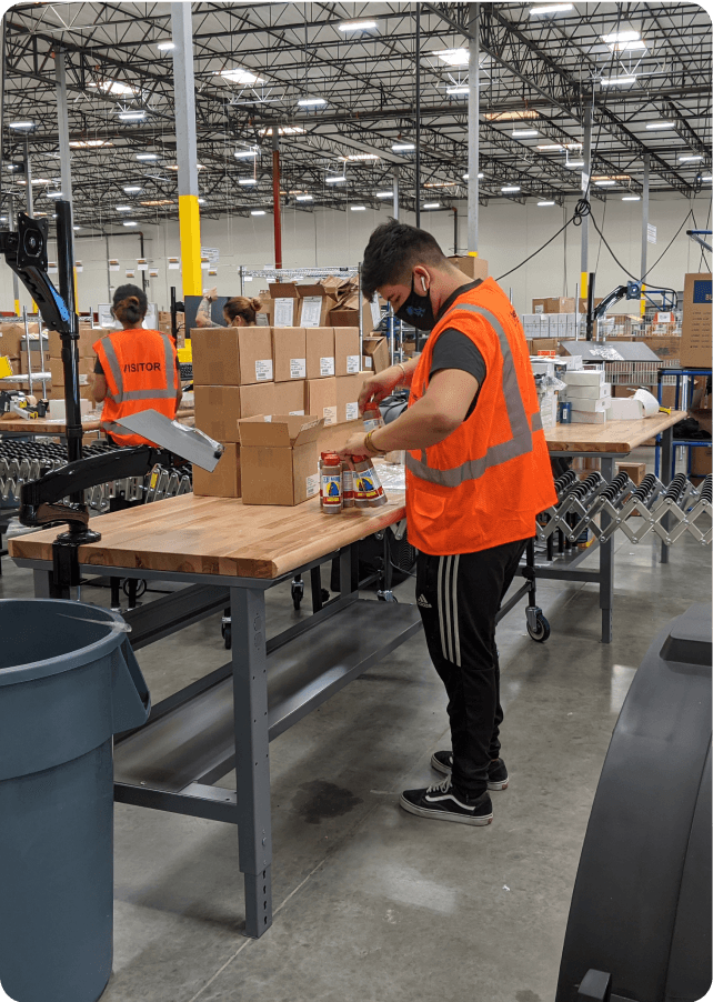 Packing boxes in warehouse