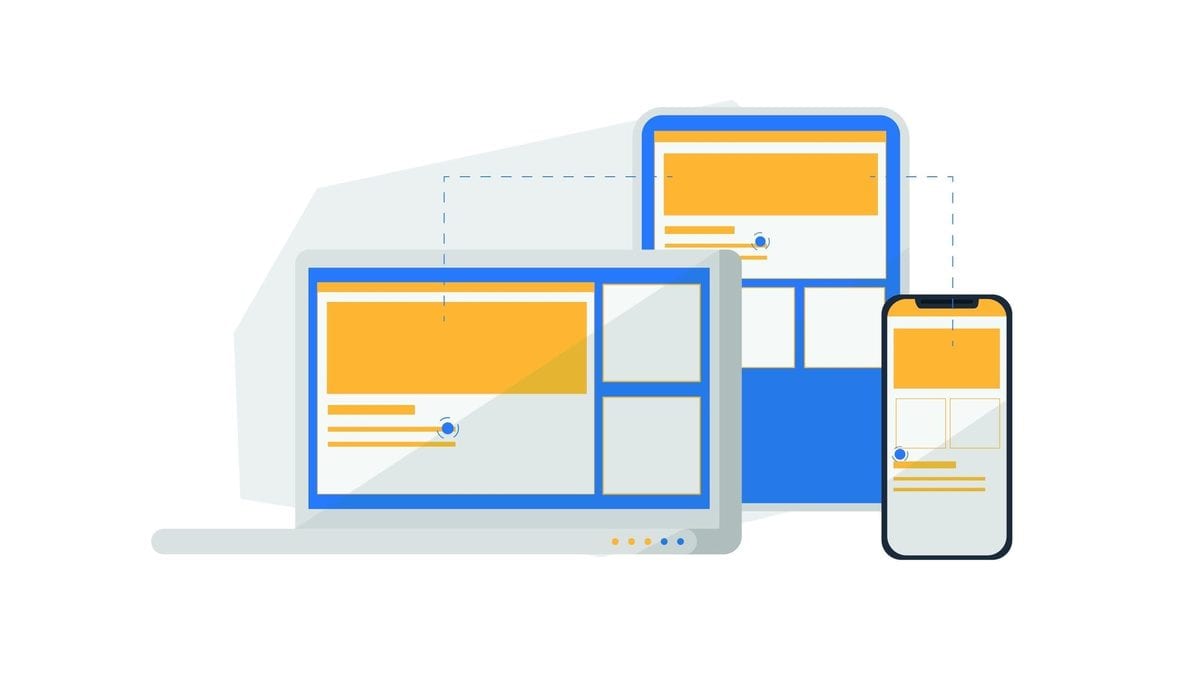 a responsive website displayed on a tablet, mobile phone, and laptop