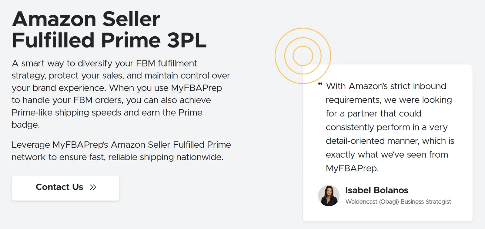 MyFBAPrep Seller Fulfilled Prime web page