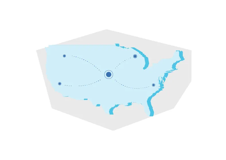 a map of the united states with some dots and lines connecting them