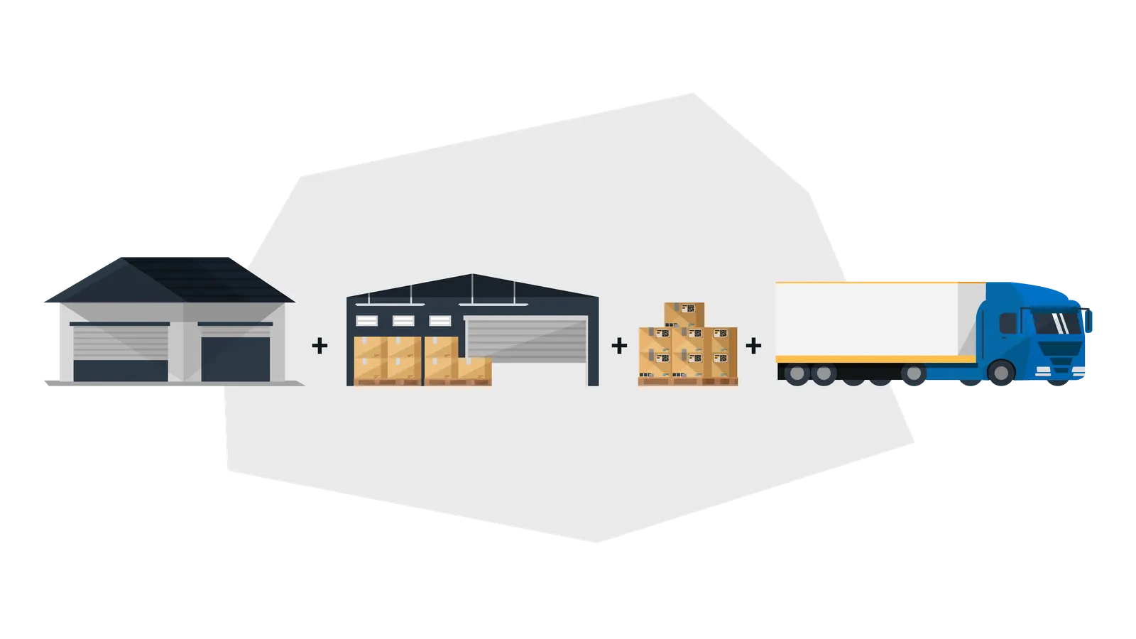 a warehouse beside boxes and a delivery truck