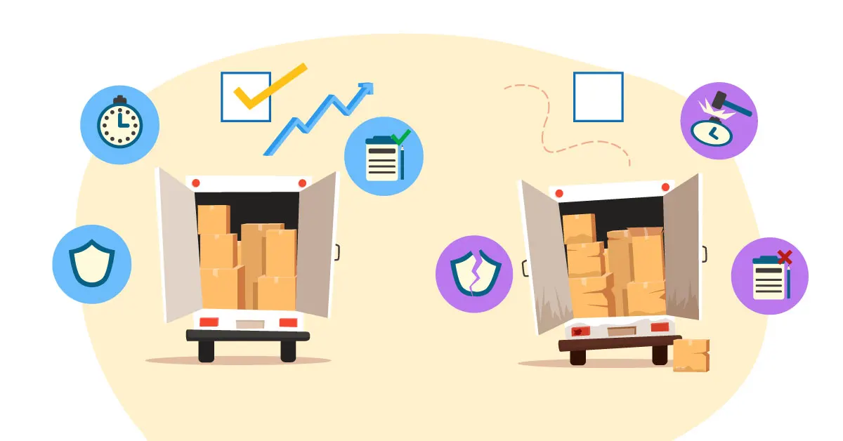 two trucks carry boxes