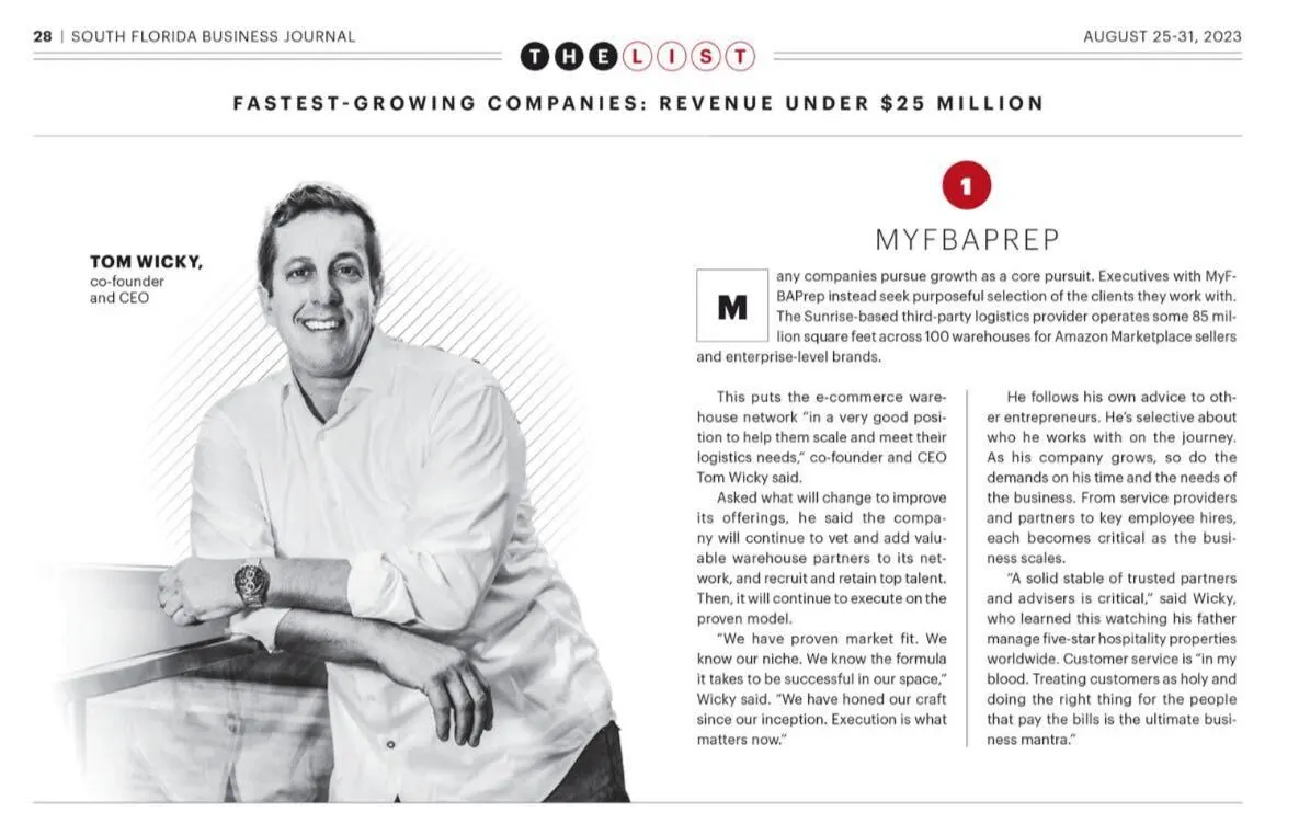 MyFBAPrep tops South Florida Business Journal Fast 50