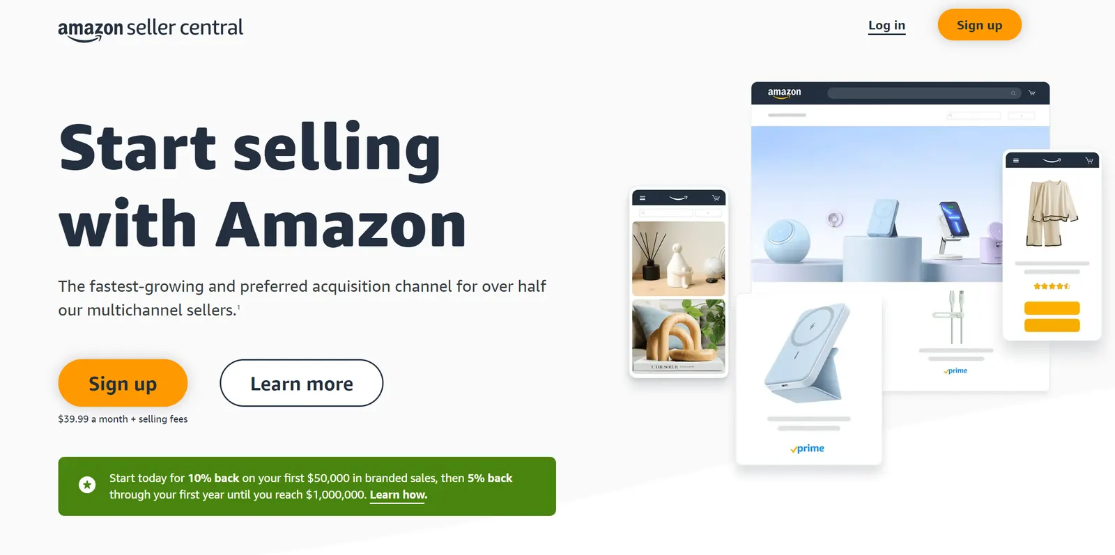 Start selling with Amazon web page