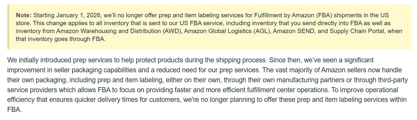 Amazon's announcement that they will no longer handle FBA prep for sellers